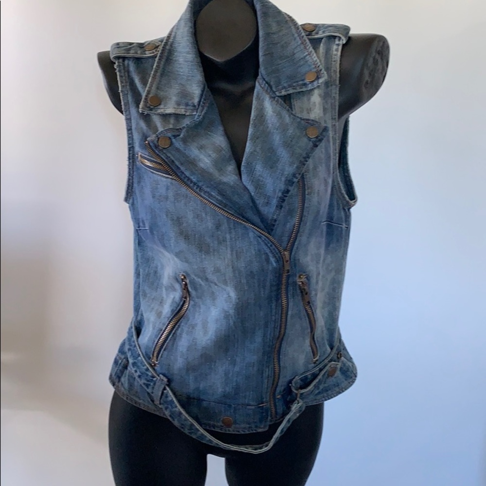 Current/Elliot Sleeveless Denim Jean Moto Jacket